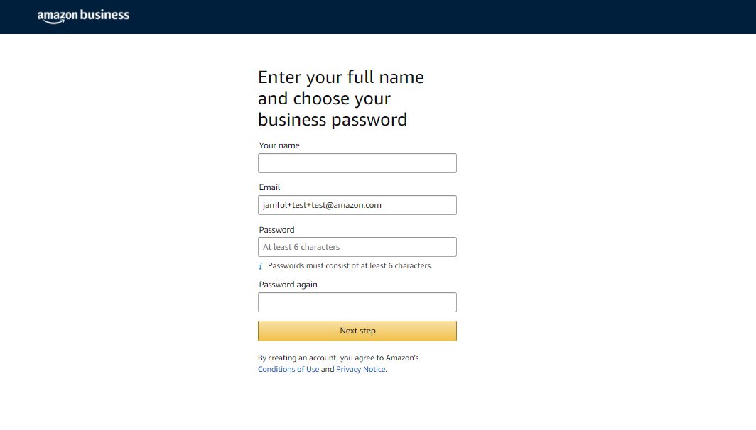 Steps to register for Amazon Business